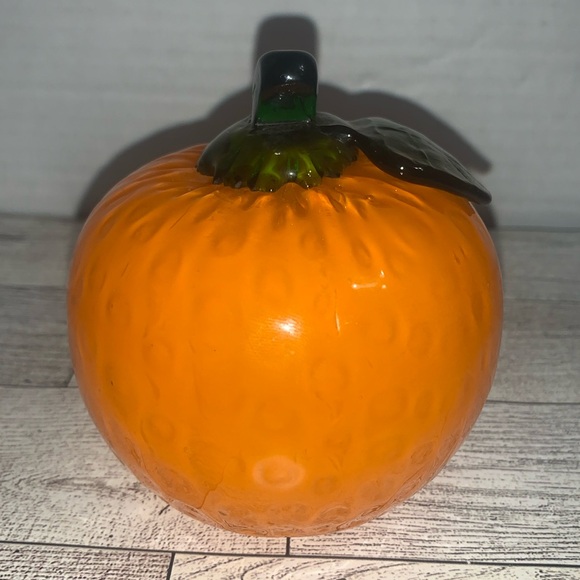 Vintage Hand Blown Glass Orange with 3D Stem - Picture 2 of 5
